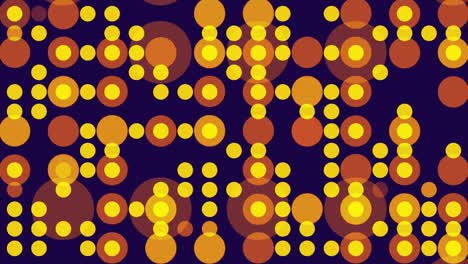 vibrant retro disco lights style animation with yellow and orange circles blinking rhythmically against deep purple background in classic 70s nightclub style