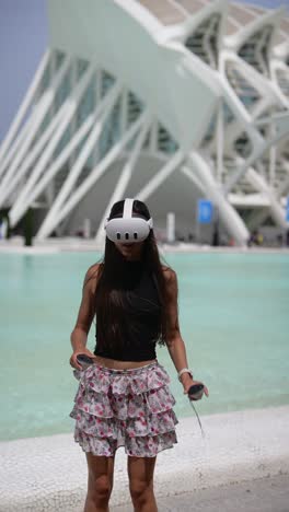 woman using vr headset at science museum