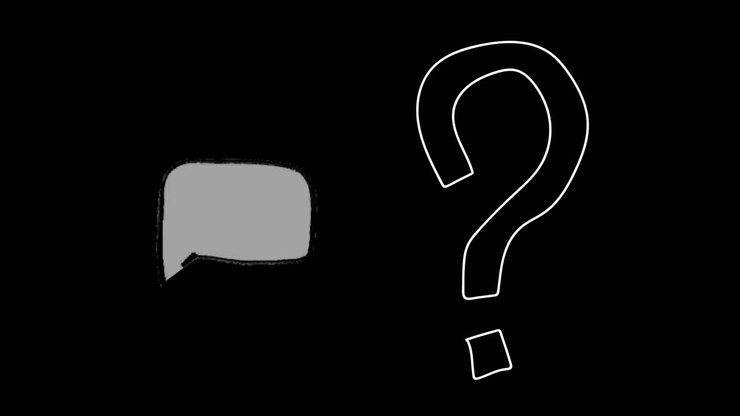 Animation of question mark and speech bubble on black background