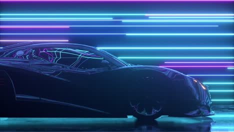 futuristic sports car under neon lights