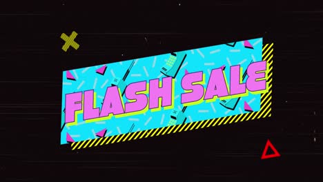 Animation-of-flash-sale-text-on-retro-speech-bubble-with-abstract-shapes