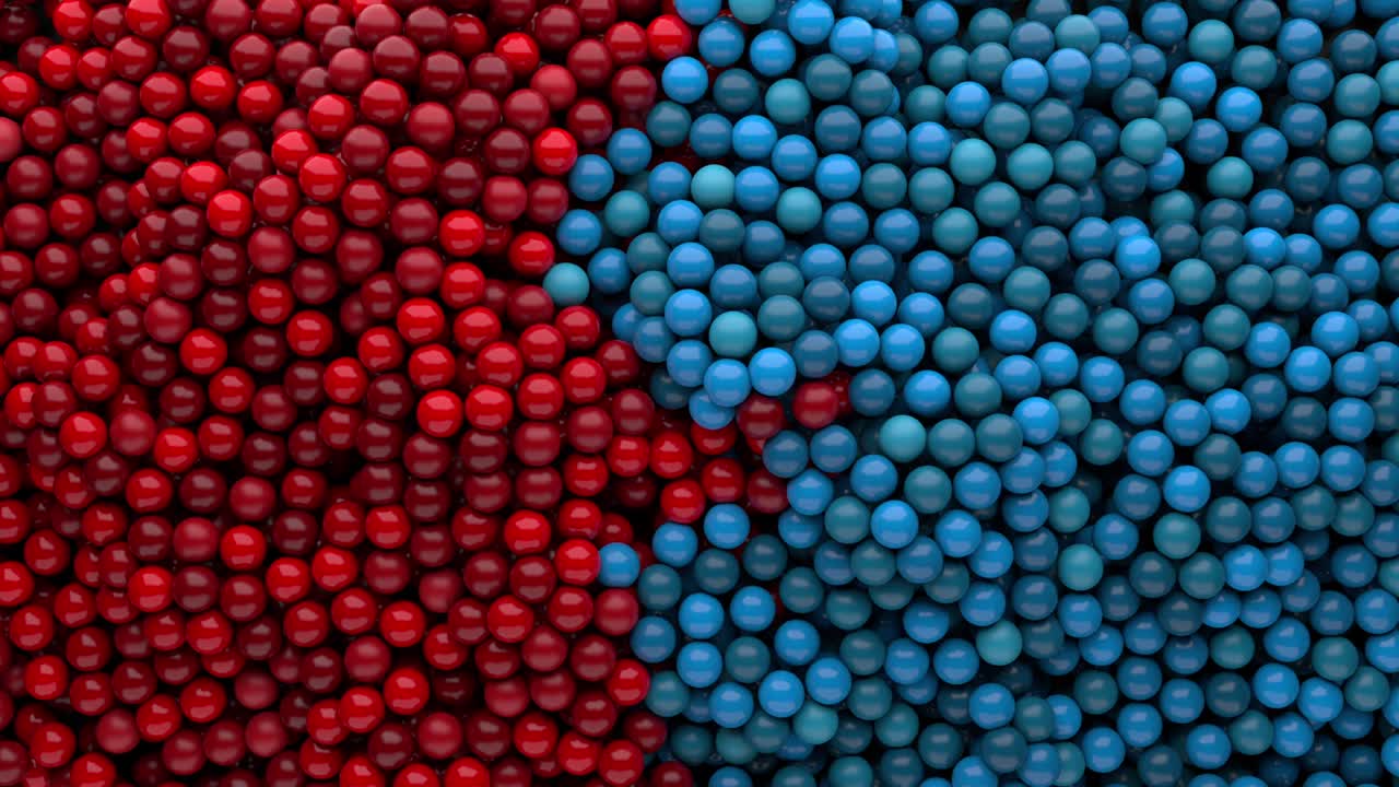 renderizado en 3d de la mezcla de esferas rojas y azules.