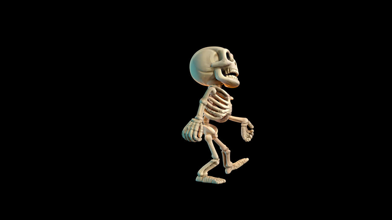 Funny Cartoon Skeleton Dancing on Black Background