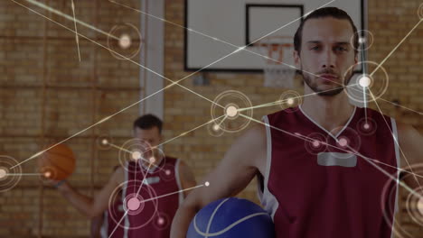 animación de la red de conexiones a través de un partido de baloncesto en el gimnasio