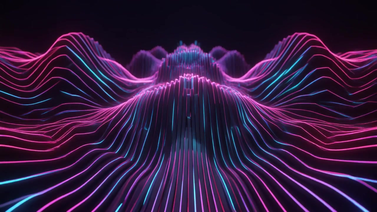 Abstract Neon Wave Motion Background with Glowing Pink and Blue Lines