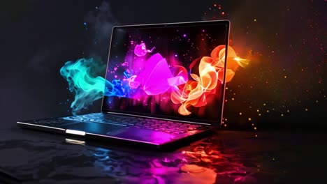vibrant laptop with abstract neon light display