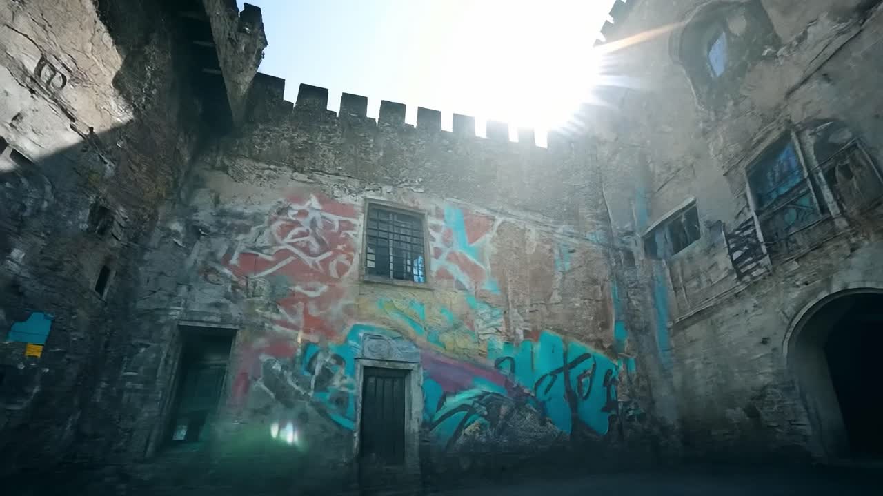 ruinas del castillo cubiertas de graffiti