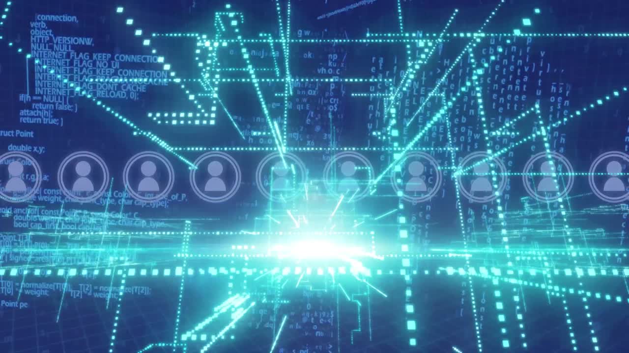 파란색 배경 위의 데이터 처리 애니메이션