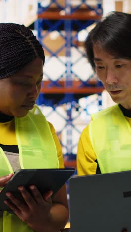 vertical video large scale warehouse team manages e-commerce order processing