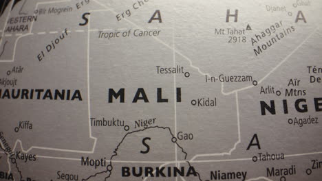 close-up view of a globe highlighting countries in west africa