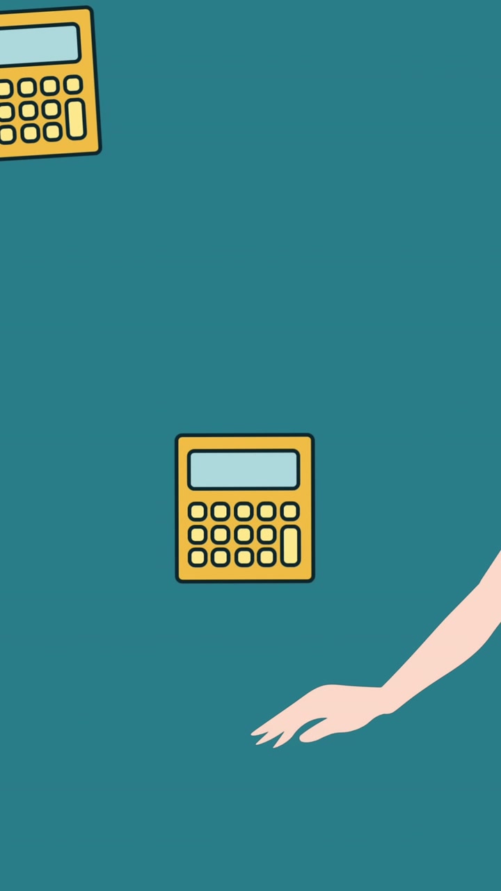 Animación de mujer hablando sobre iconos de calculadora