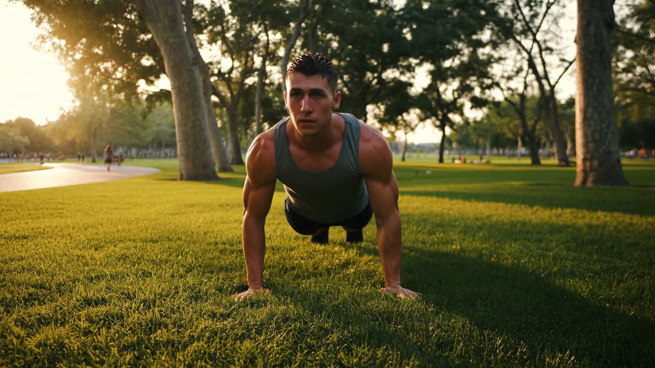 Man doing push-ups in a park