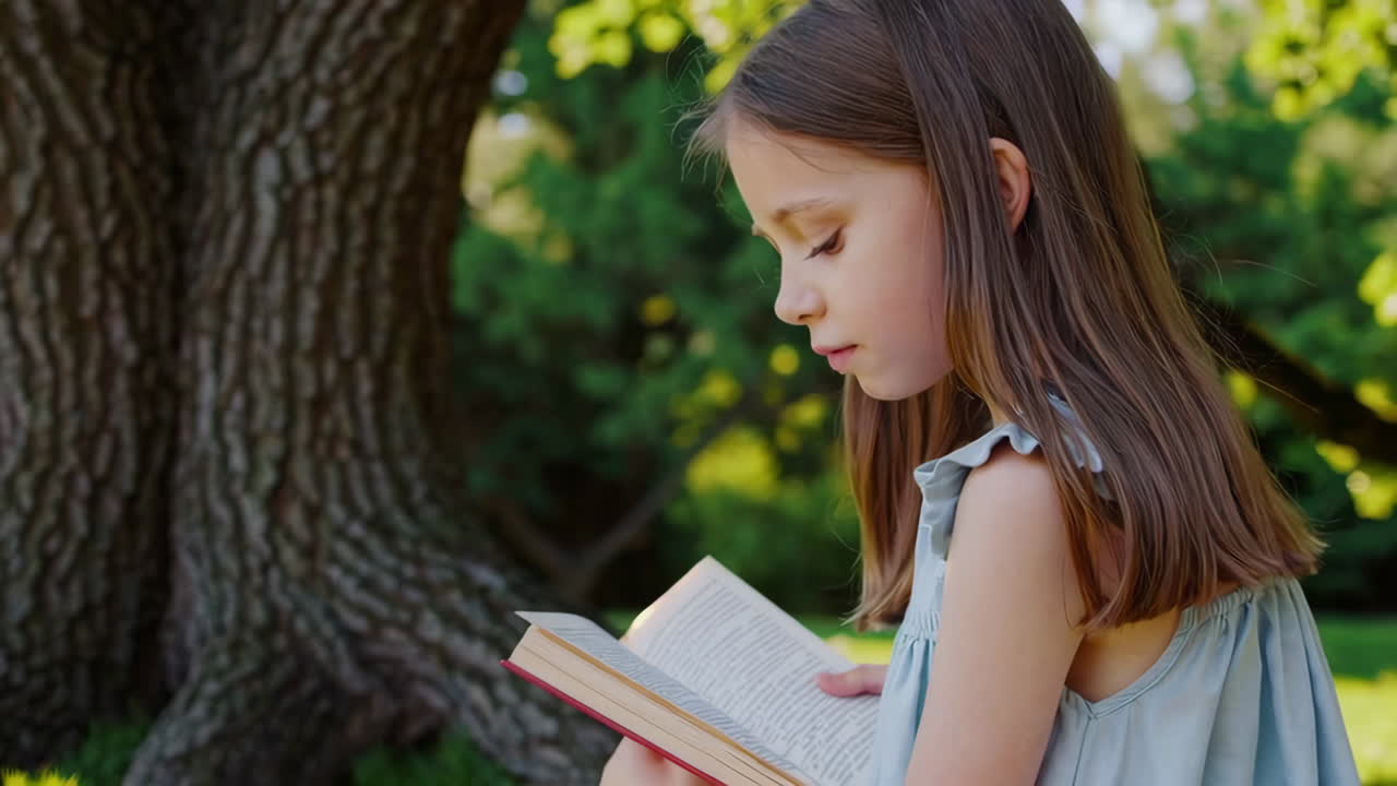 Girl Reading Under a Tree in a Park