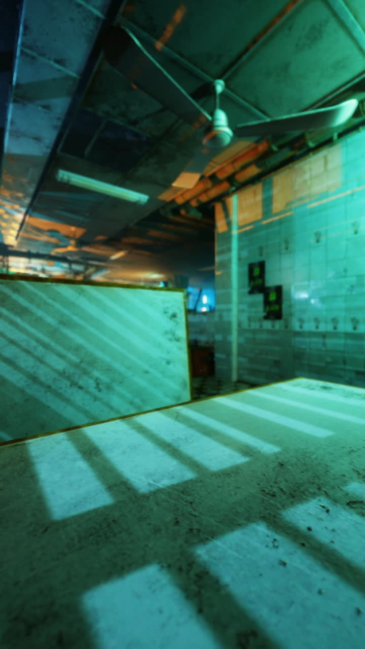 Vibrant lights and shadows create intrigue in a dimly lit room