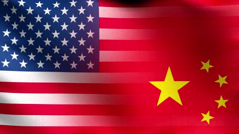 seamless loop 4k vdo. united states of america or usa vs china national flag blowing in the wind. 3d rendering illustration of waving sign. international conflict. crisis fighting.