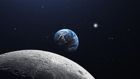 planet earth with the moon&#039;s surface in the foreground