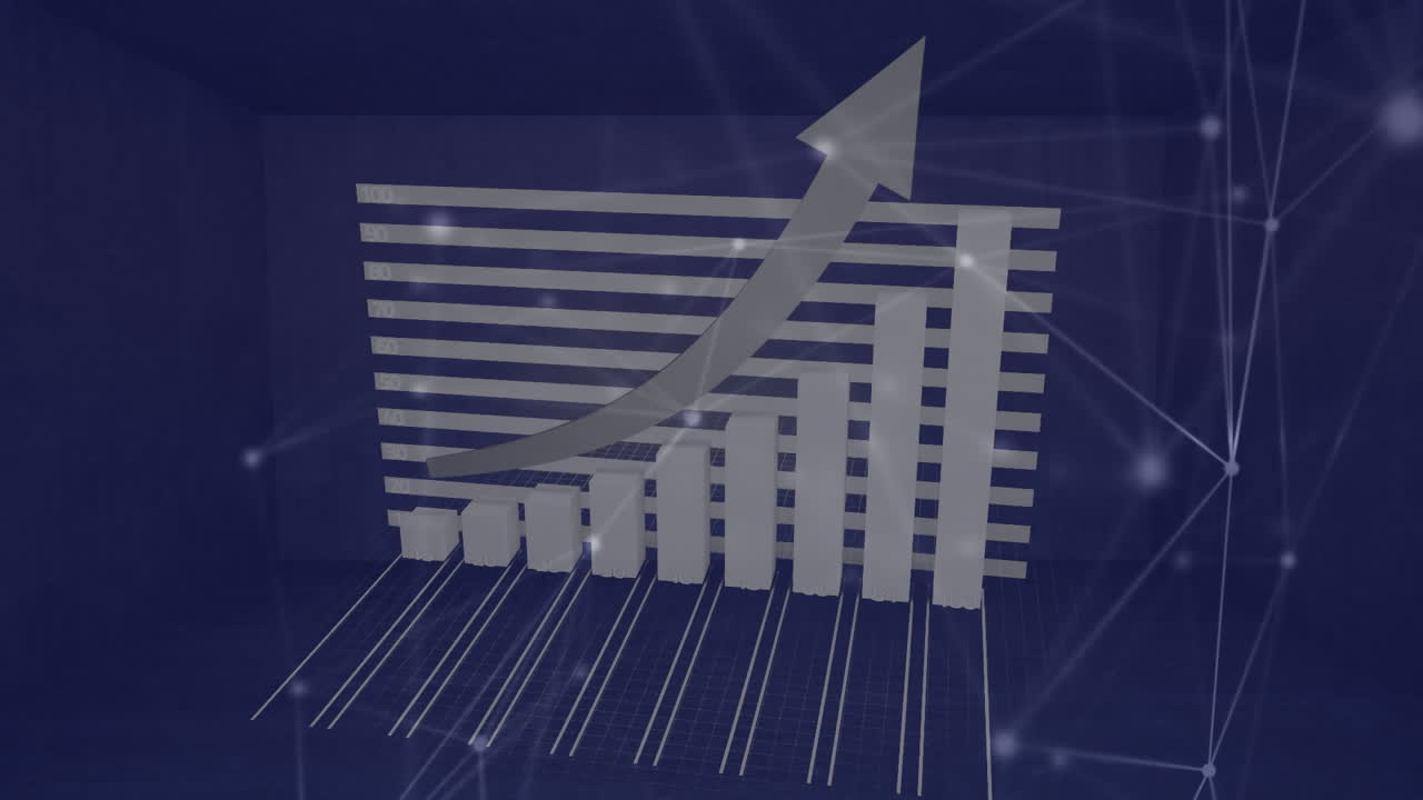 Animation of statistics and network of connections over computer circuit board