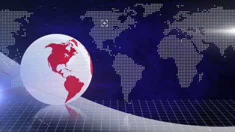 Animation-Des-Globus-Mit-Weltkarte-Und-Lichtspuren-Auf-Blauem-Hintergrund