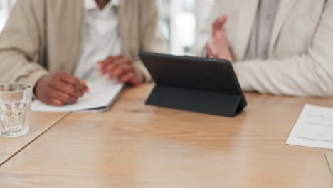 Hand-zoom,-tablet-or-financial-advisor-with-black