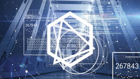 animation of shapes with data processing over server room