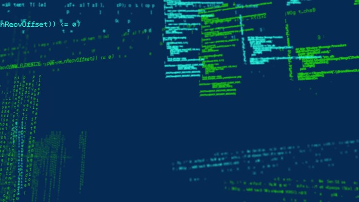Animation of data processing on navy background