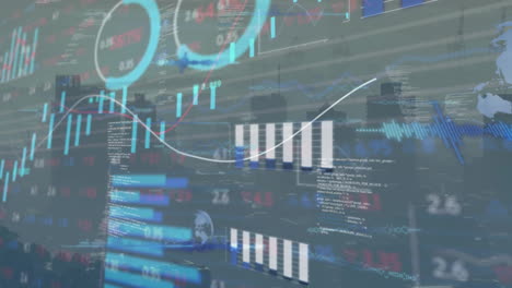 animación del procesamiento de datos financieros sobre el paisaje urbano