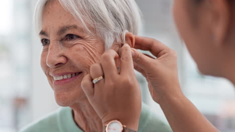 Old-woman,-doctor-hands-and-patient-with-hearing