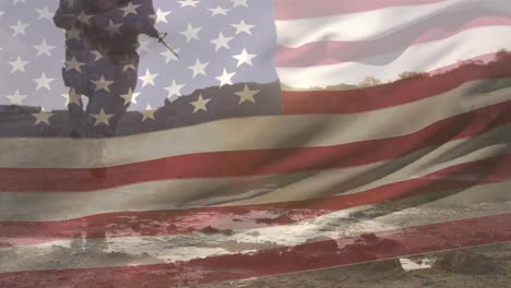 animation of flag of usa over diverse soldiers