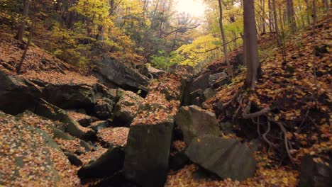 Rocks-On-The-River-Stream-In-Niagara-Falls-During-Autumn-In-Canada