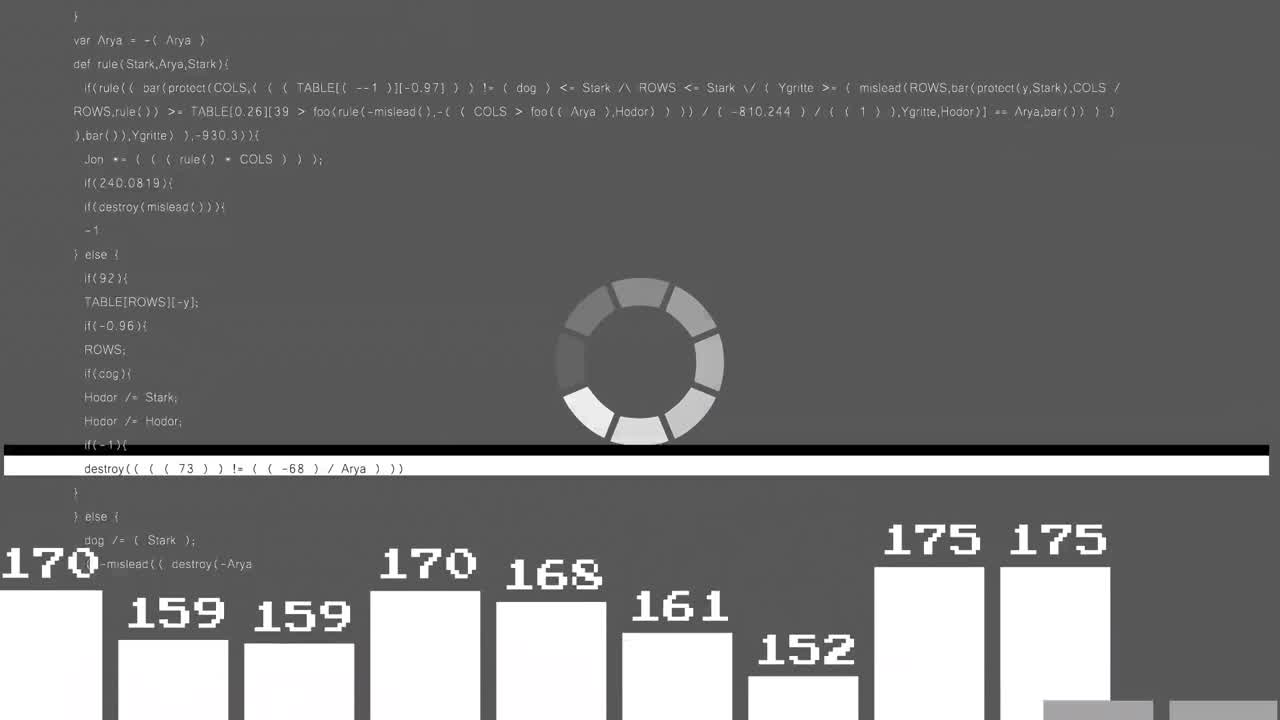 Animation of loading circle and data processing over grey background
