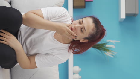 vertical video of depressed unhappy woman.
