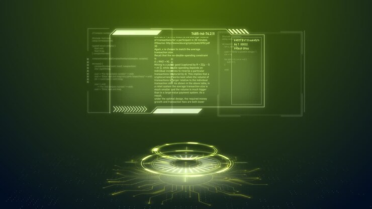 futuristic animation of HUD interface with programming code. abstract technology looped background. hi-tech digital cyber concept. FUI, GUI,UI virtual design. cyberspace elements. Computer technology
