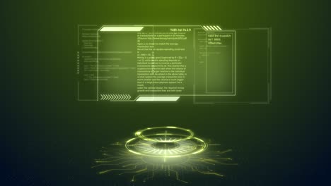 futuristic animation of hud interface with programming code. abstract technology looped background. hi-tech digital cyber concept. fui, gui,ui virtual design. cyberspace elements. computer technology