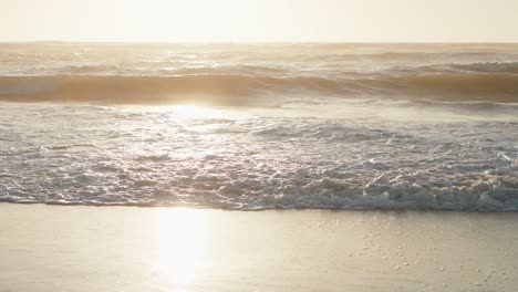 soft waves glow under golden light at calm sandy beach