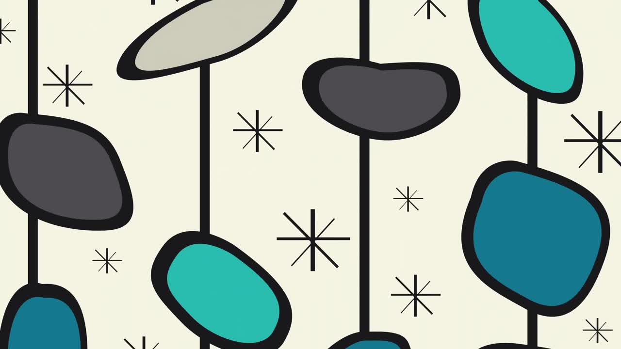 Animation of with round shapes and stars on white background