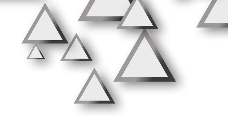 Abstract silver triangles flying up on white background