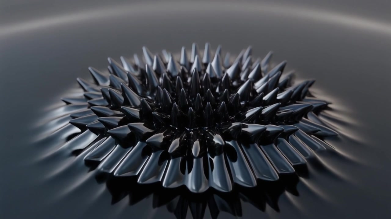 Punte di ferrofluido che reagiscono a un campo magnetico