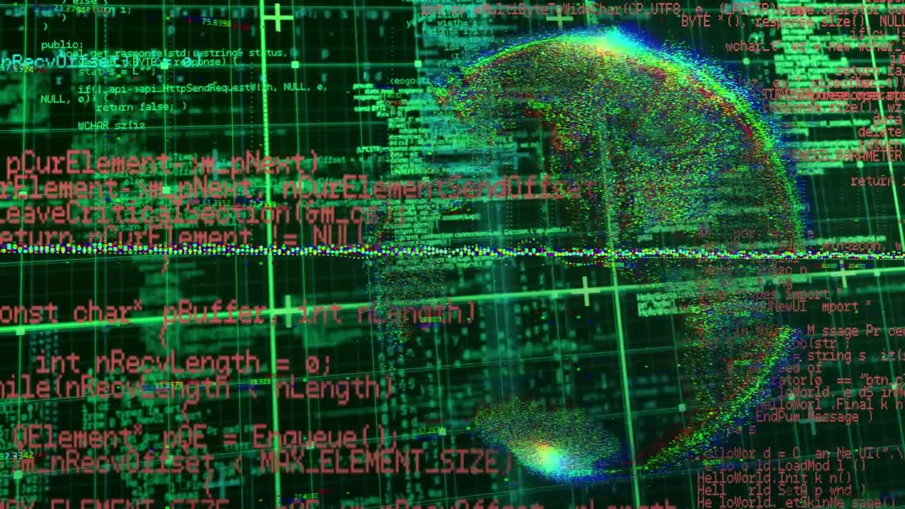 animación del procesamiento de datos y globo sobre fondo negro