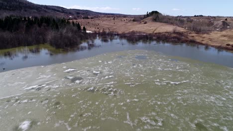 ice on a lake melt during the spring in canada