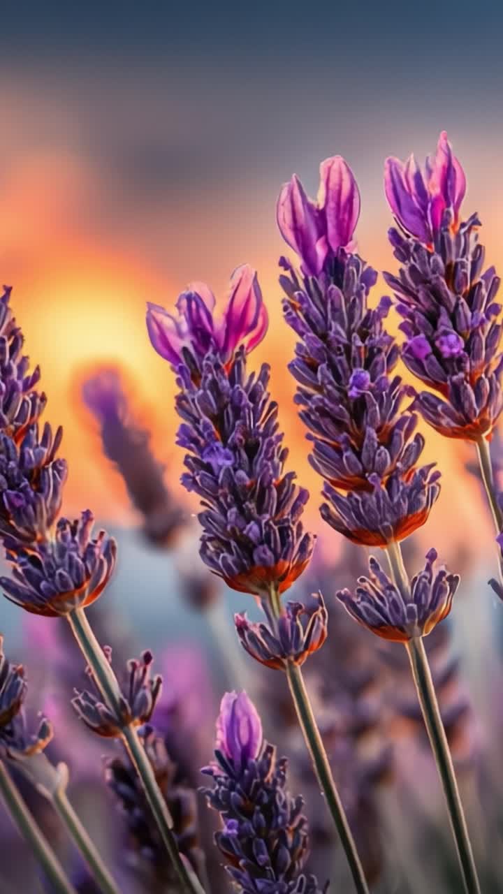 Vibrant Lavender Flowers Against a Beautiful Sunset Sky: A Captivating Display of Nature's Beauty in Full Bloom