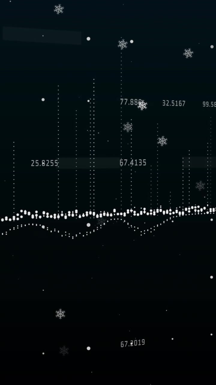 Animation of data processing and white particles floating against black background