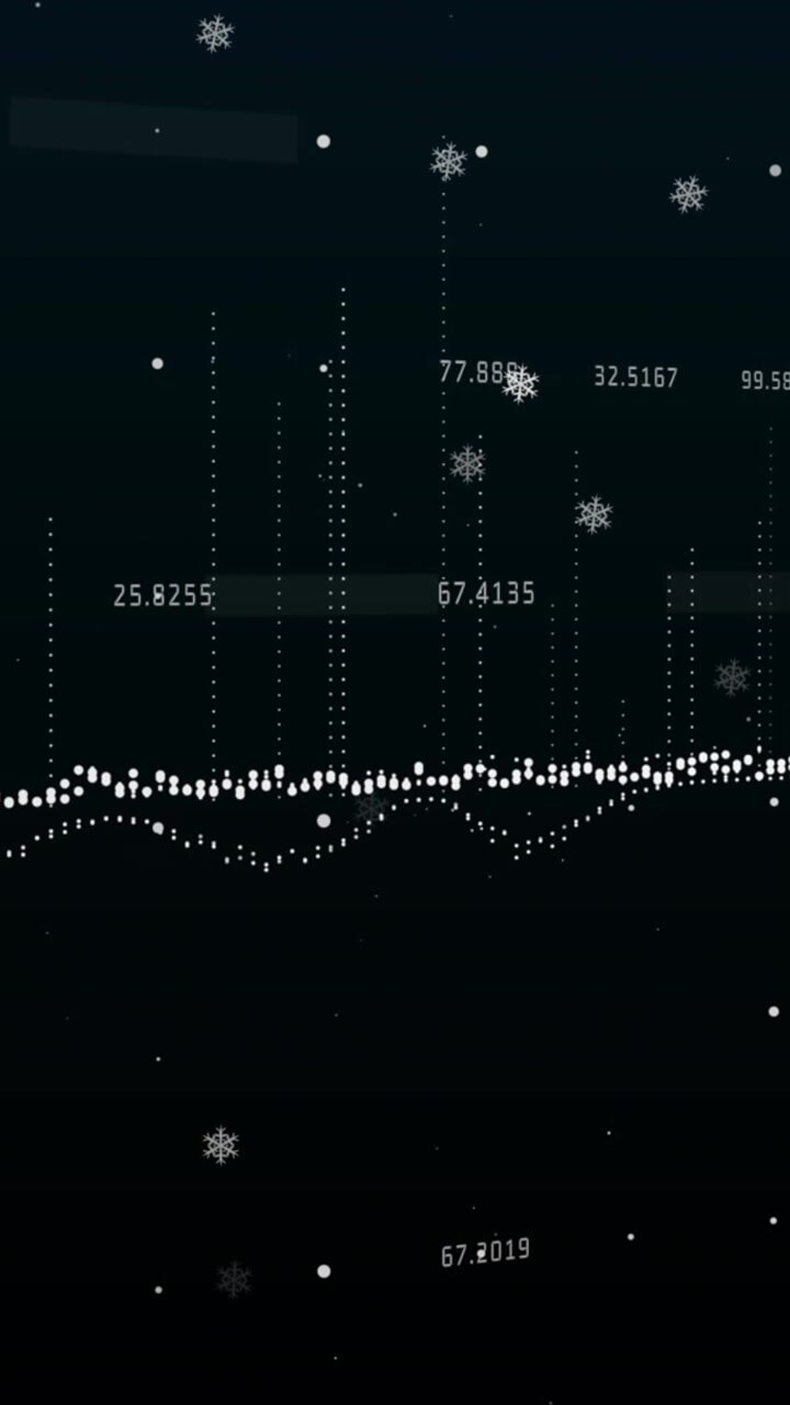 Animation of data processing and white particles floating against black background
