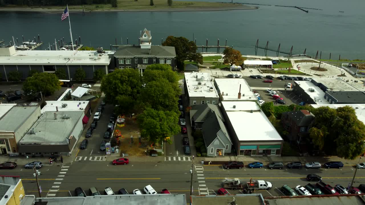 US, OR, St Helens, 2025-10-22 - Drone view of the city during its halloween Halloweentown celebration in the fall
