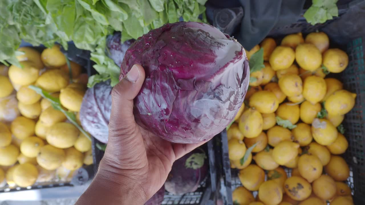 Red Cabbage and Lemons at a Market