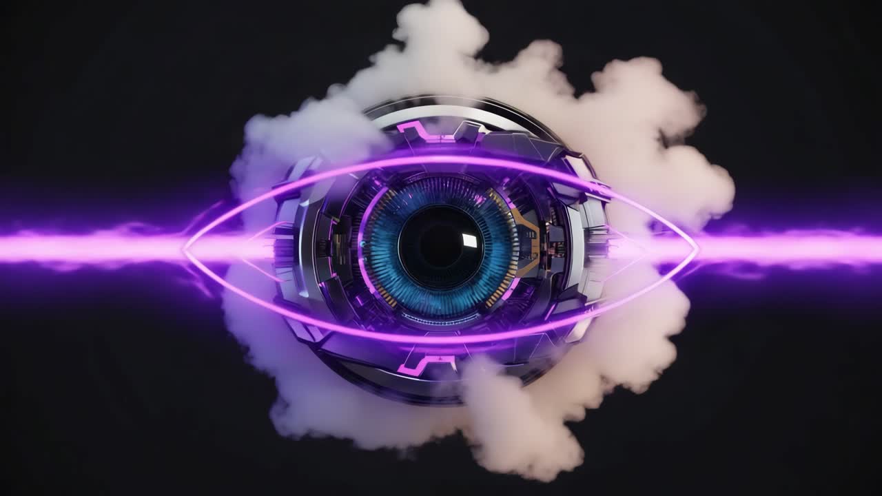 Cybernetic Eye with Purple Glow and Smoke
