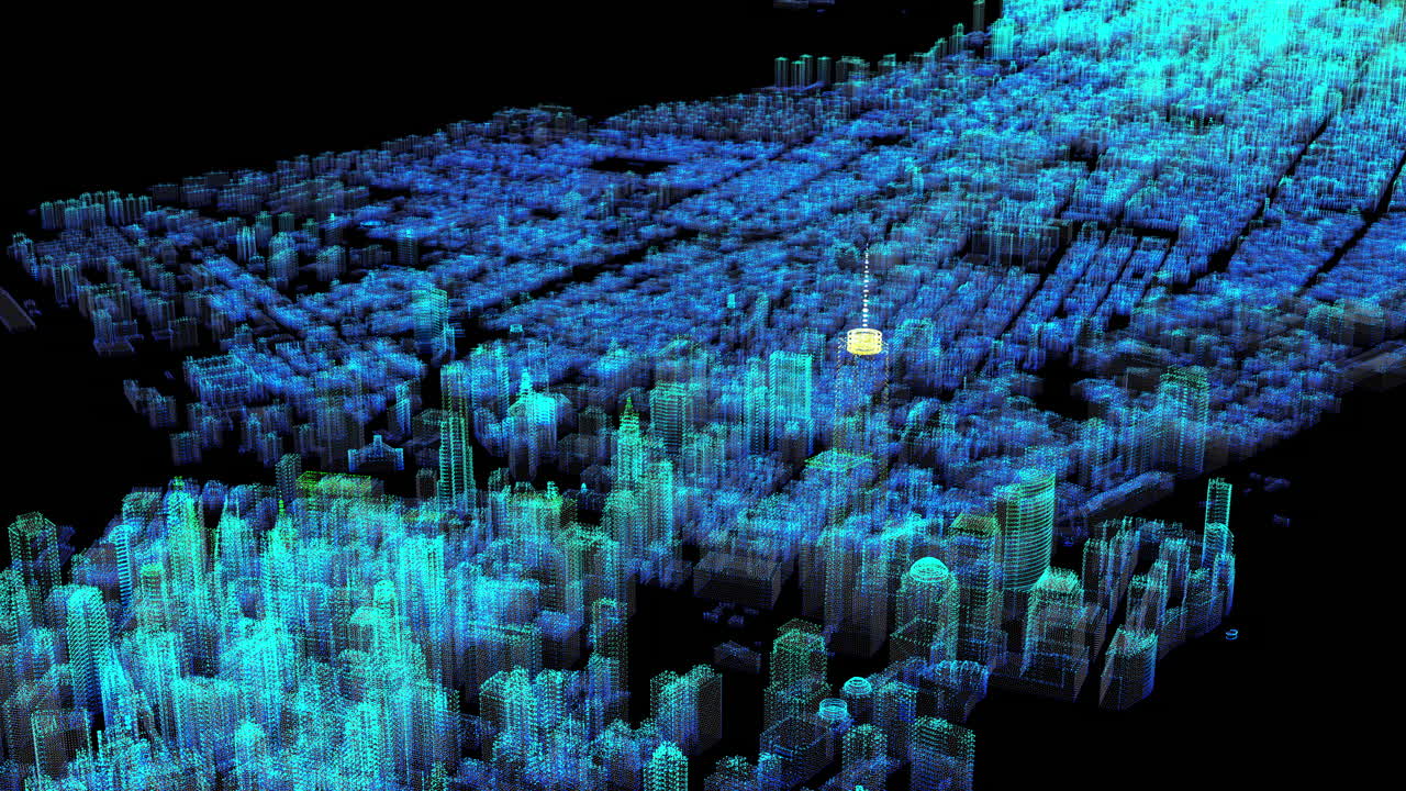 사이버 공간 배경 환경에서 디지털로 생성 된 이미지 홀로그램 뉴욕 시의 미래의 헤드 업 디스플레이