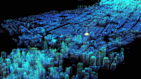 Futuristic head up display of holographic New York City digitally generated image virtual reality in cyber space background environment