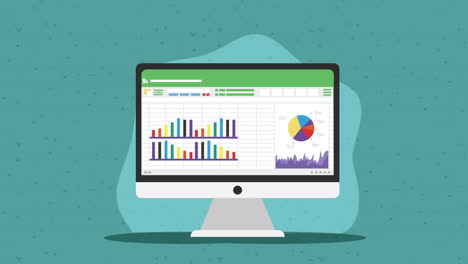 desktop with documents statistics animation