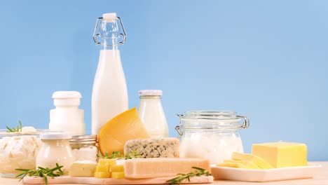 assorted dairy items displayed on a table