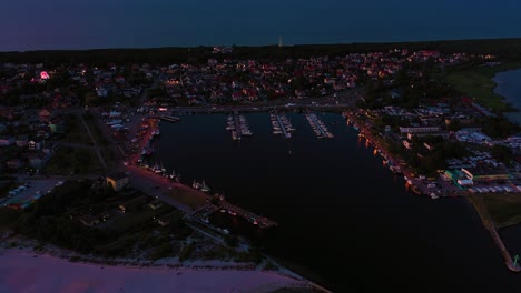 beautiful night color sky, sunset by the baltic sea, jastarnia, poland. harbor. aerial view